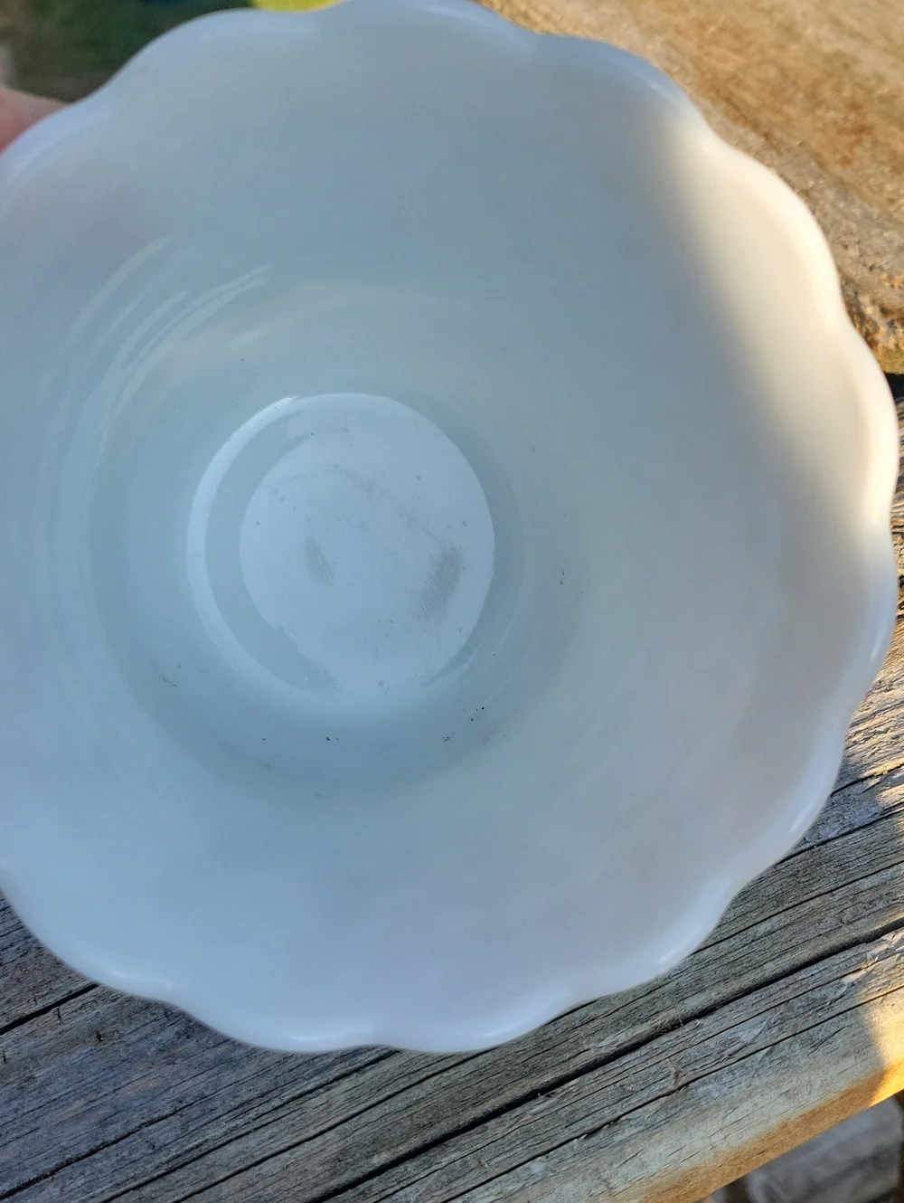 Fire King Oven Ware White Hobnail Scalloped Milk Glass Planter